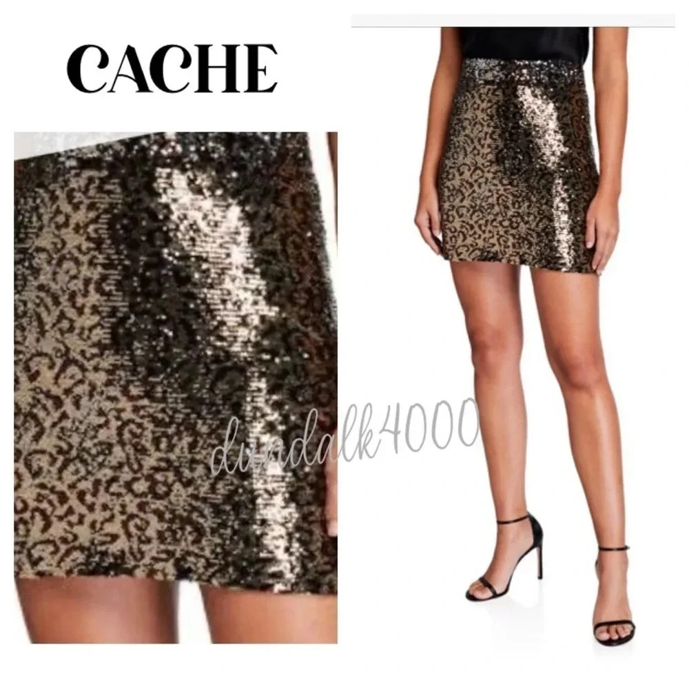 Cache Sequin Encrusted Pencil Lined Skirt New Day… - image 1